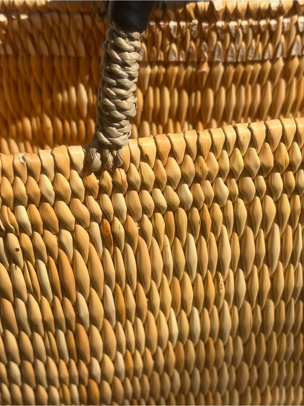 Vintage Wicker Woven Tote with Black Leather Handles